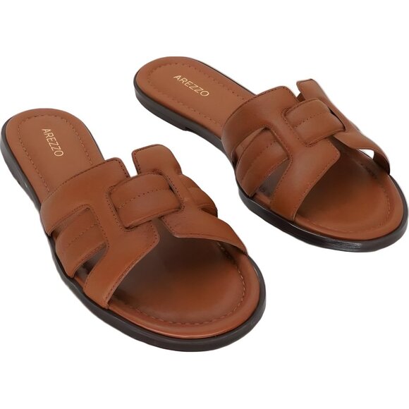 Arezzo Hanna Leather Slide Sandals Women Brown Round Toe US 9M - Picture 4 of 6